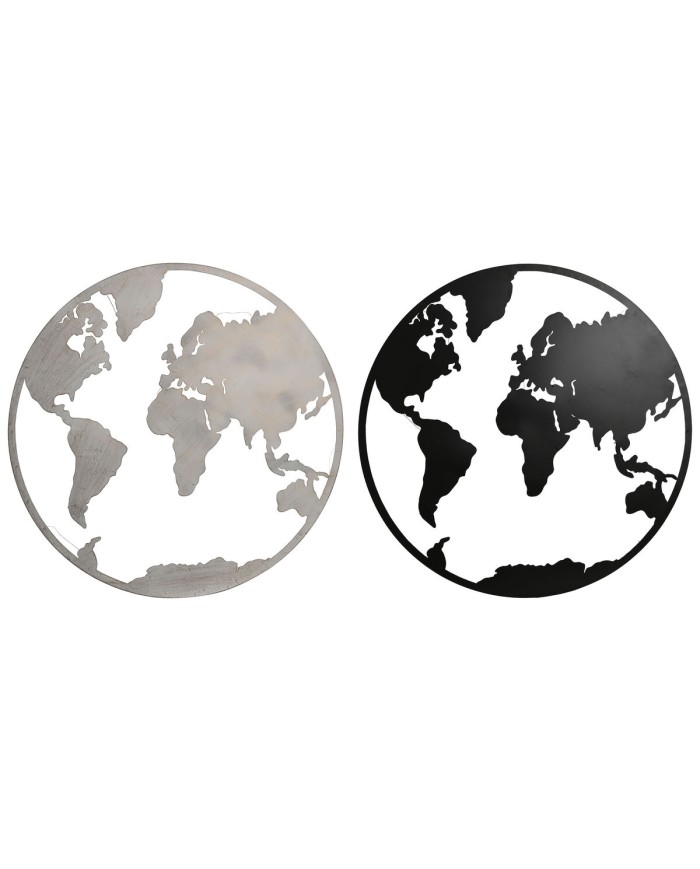 Decorazione da Parete Home ESPRIT Bianco Nero Mappamondo Loft 100 x 1 x 100 cm (2 Unità)
