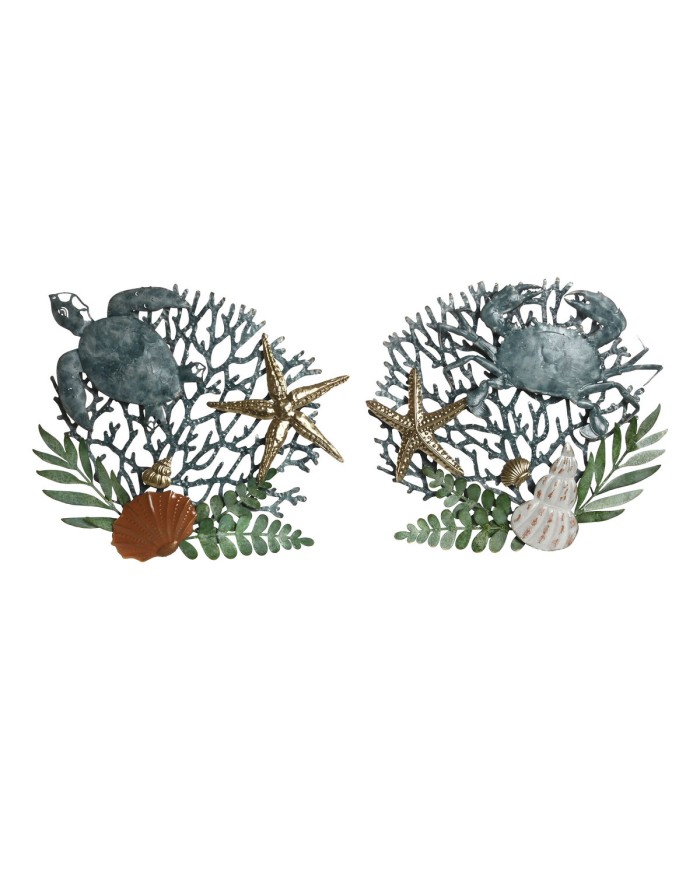 Decorazione da Parete Home ESPRIT Azzurro Dorato Mediterraneo 55 x 4 x 48 cm (2 Unità)