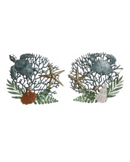 Statua Decorativa Home ESPRIT Azzurro Bianco Rosso Naturale 20 x 2,5 x 20 cm (2 Unità)