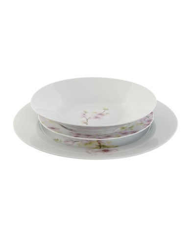 Set di Stoviglie Home ESPRIT Bianco Verde Rosa Porcellana 18 Pezzi 27 x 27 x 2 cm