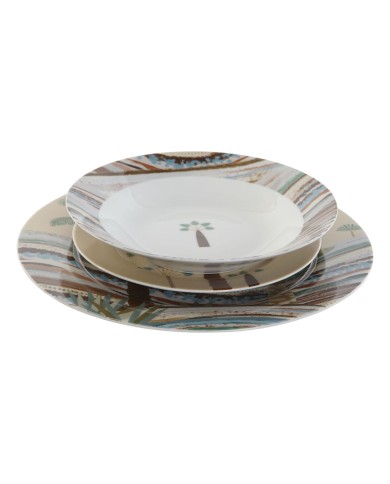 Set di Stoviglie Home ESPRIT Beige Multicolore Porcellana 18 Pezzi 27 x 27 x 2 cm