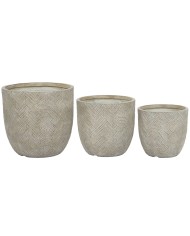 Set di vasi da fiori Home ESPRIT Beige Fibra di Vetro Magnesio 44,5 x 44,5 x 43 cm (3 Unità)