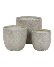 Set di vasi da fiori Home ESPRIT Beige Fibra di Vetro Magnesio 44,5 x 44,5 x 43 cm (3 Unità)