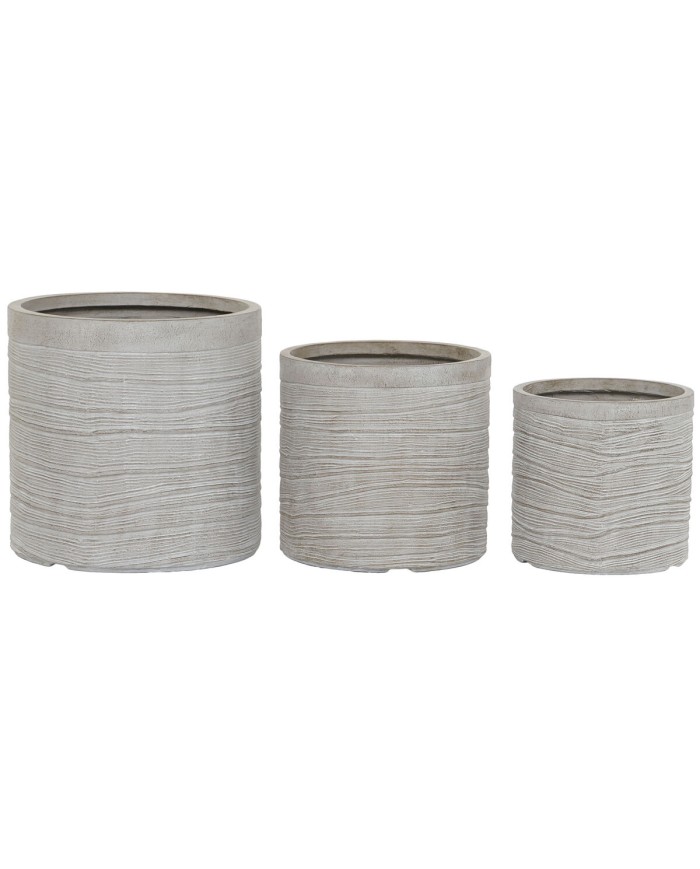 Set di vasi da fiori Home ESPRIT Beige Fibra di Vetro Magnesio 44,5 x 44,5 x 44 cm (3 Unità)