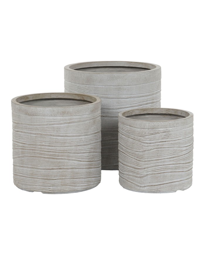 Set di vasi da fiori Home ESPRIT Beige Fibra di Vetro Magnesio 44,5 x 44,5 x 44 cm (3 Unità)