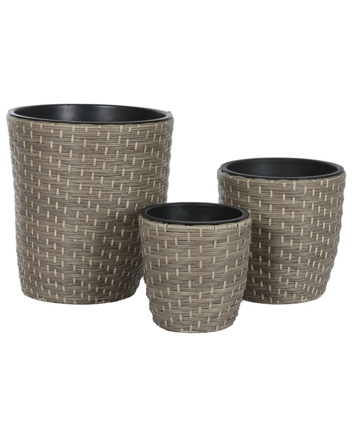 Set di vasi da fiori Home ESPRIT polipropilene Rattan 40 x 40 x 45 cm