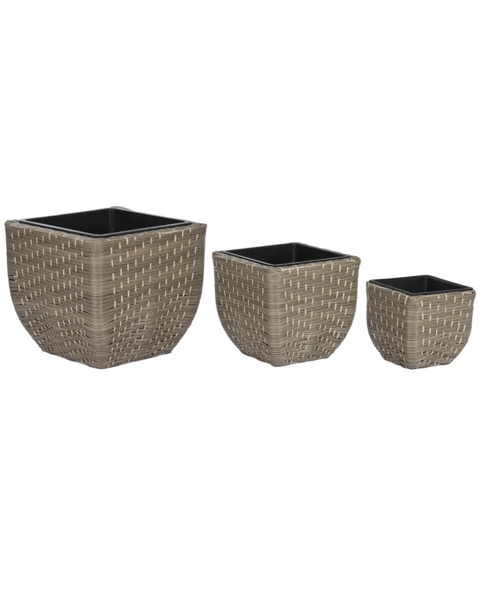 Set di vasi da fiori Home ESPRIT polipropilene Rattan 40 x 40 x 36 cm