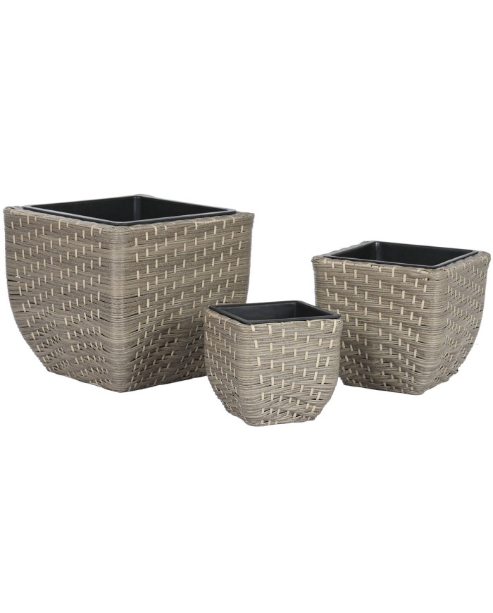 Set di vasi da fiori Home ESPRIT polipropilene Rattan 40 x 40 x 36 cm