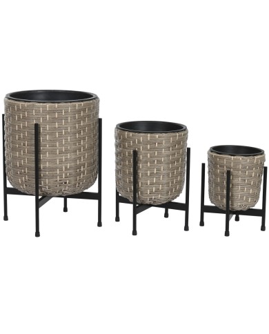 Set di vasi da fiori Home ESPRIT Metallo polipropilene Rattan 39 x 39 x 49 cm Set di vasi da fiori Home ESPRIT Metallo polipropilene Rattan 39 x 39 x 49 cm