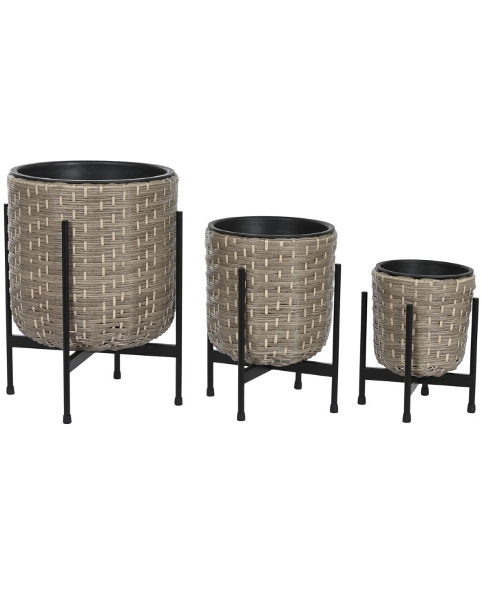 Set di vasi da fiori Home ESPRIT Metallo polipropilene Rattan 39 x 39 x 49 cm