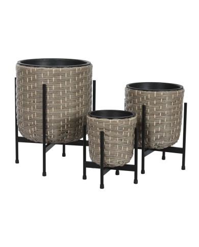 Set di vasi da fiori Home ESPRIT Metallo polipropilene Rattan 39 x 39 x 49 cm Set di vasi da fiori Home ESPRIT Metallo polipropilene Rattan 39 x 39 x 49 cm