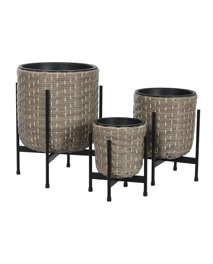 Set di vasi da fiori Home ESPRIT Metallo polipropilene Rattan 39 x 39 x 49 cm