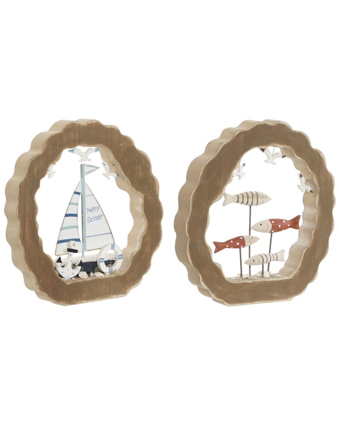 Statua Decorativa Home ESPRIT Azzurro Bianco Rosso Naturale 20 x 2,5 x 20 cm (2 Unità)