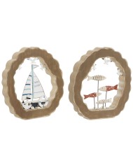 Statua Decorativa Home ESPRIT Azzurro Bianco Rosso Naturale 20 x 2,5 x 20 cm (2 Unità)