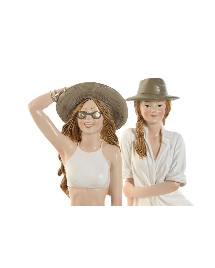 Statua Decorativa Home ESPRIT Bianco Beige Donna Mediterraneo 9,5 x 7,5 x 13 cm (2 Unità)