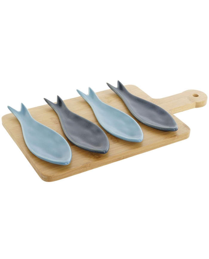 Set da Aperitivo Home ESPRIT Azzurro Verde Blu Marino Bambù Porcellana Mediterraneo Pesci 36 x 18 x 1,3 cm 5 Pezzi Set da Aperitivo Home ESPRIT Azzurro Verde Blu Marino Bambù Porcellana Mediterraneo Pesci 36 x 18 x 1,3 cm 5 Pezzi