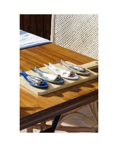 Set da Aperitivo Home ESPRIT Azzurro Verde Blu Marino Bambù Porcellana Mediterraneo Pesci 36 x 18 x 1,3 cm 5 Pezzi