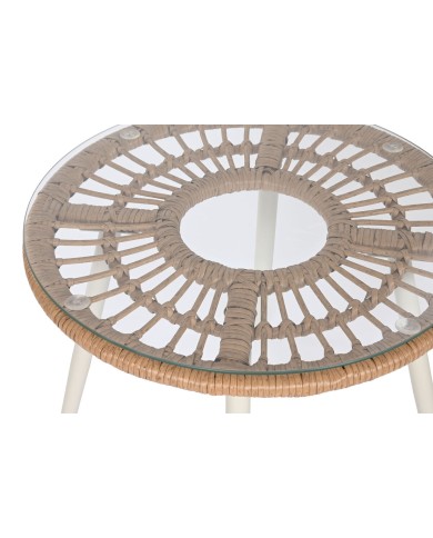 Set Tavolo con 2 Sedie Home ESPRIT Bianco Beige Grigio Naturale 55 x 55 x 47 cm Set Tavolo con 2 Sedie Home ESPRIT Bianco Beige Grigio Naturale 55 x 55 x 47 cm