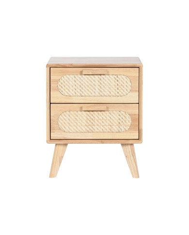 Comodino Home ESPRIT Legno Metallo Rattan 40 x 30 x 48 cm