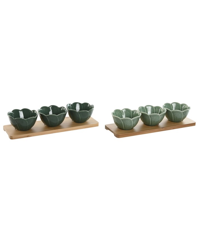 Set da Aperitivo Home ESPRIT Verde Verde scuro Bambù Porcellana Tropicale 4 Pezzi 32 x 10 x 7 cm (2 Unità)