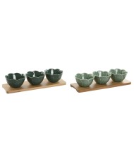Set da Aperitivo Home ESPRIT Verde Verde scuro Bambù Porcellana Tropicale 4 Pezzi 32 x 10 x 7 cm (2 Unità)