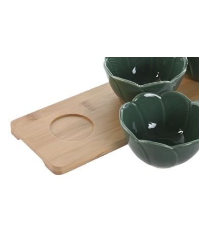 Set da Aperitivo Home ESPRIT Verde Verde scuro Bambù Porcellana Tropicale 4 Pezzi 32 x 10 x 7 cm (2 Unità)