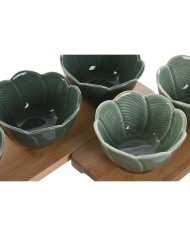 Set da Aperitivo Home ESPRIT Verde Verde scuro Bambù Porcellana Tropicale 4 Pezzi 32 x 10 x 7 cm (2 Unità)