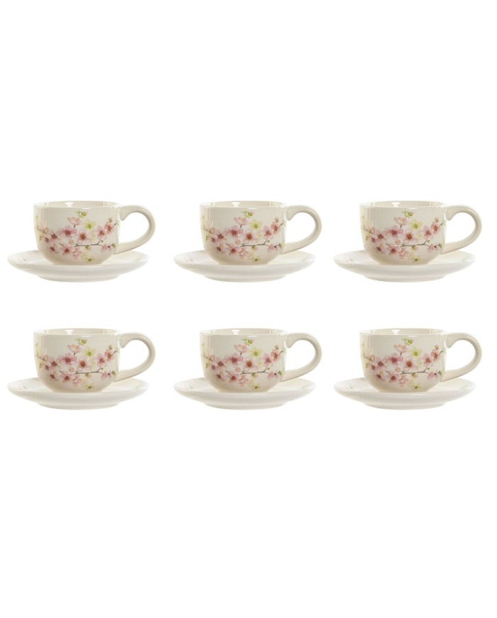 Set di Tazze da Caffè Home ESPRIT Giallo Bianco Rosa Lilla Metallo Dolomite 180 ml