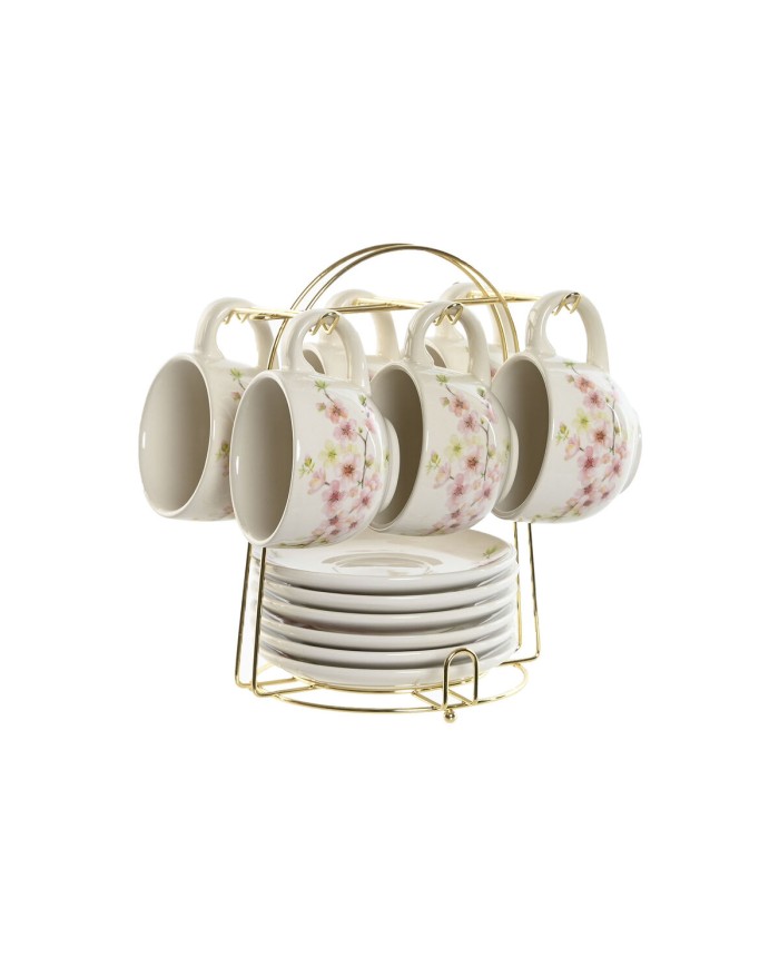 Set di Tazze da Caffè Home ESPRIT Giallo Bianco Rosa Lilla Metallo Dolomite 180 ml