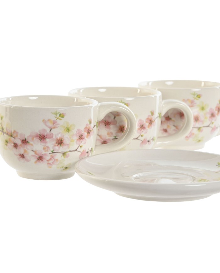 Set di Tazze da Caffè Home ESPRIT Giallo Bianco Rosa Lilla Metallo Dolomite 180 ml