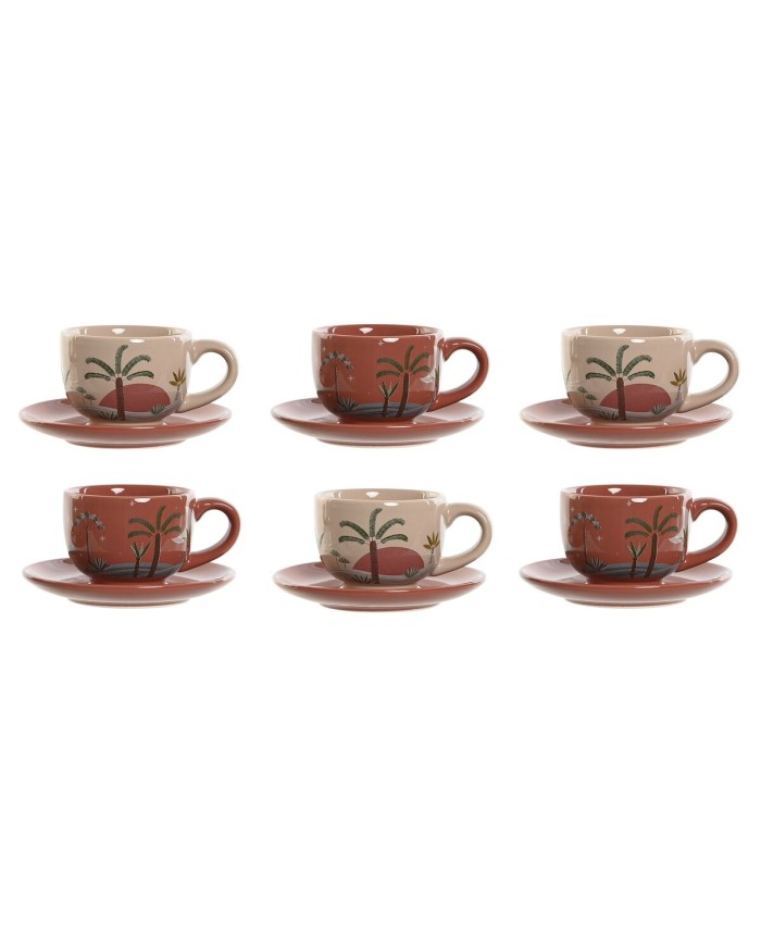 Set di Tazze da Caffè Home ESPRIT Giallo Beige Terracotta Lilla Metallo Dolomite 180 ml