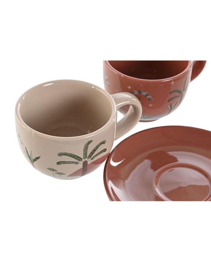 Set di Tazze da Caffè Home ESPRIT Giallo Beige Terracotta Lilla Metallo Dolomite 180 ml
