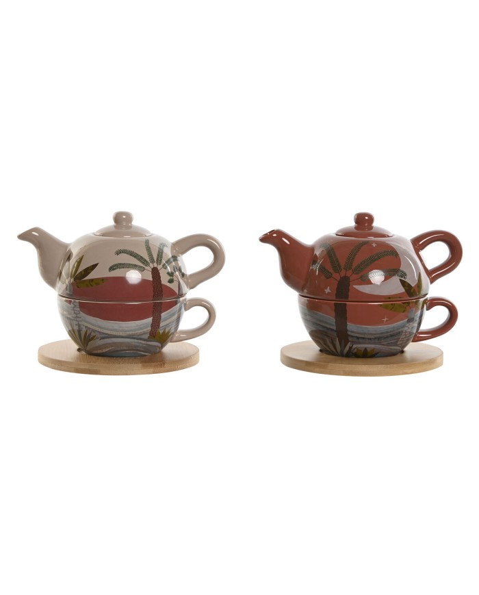 Teiera Home ESPRIT Bianco Beige Terracotta Rosa chiaro Dolomite 750 ml (2 Unità)