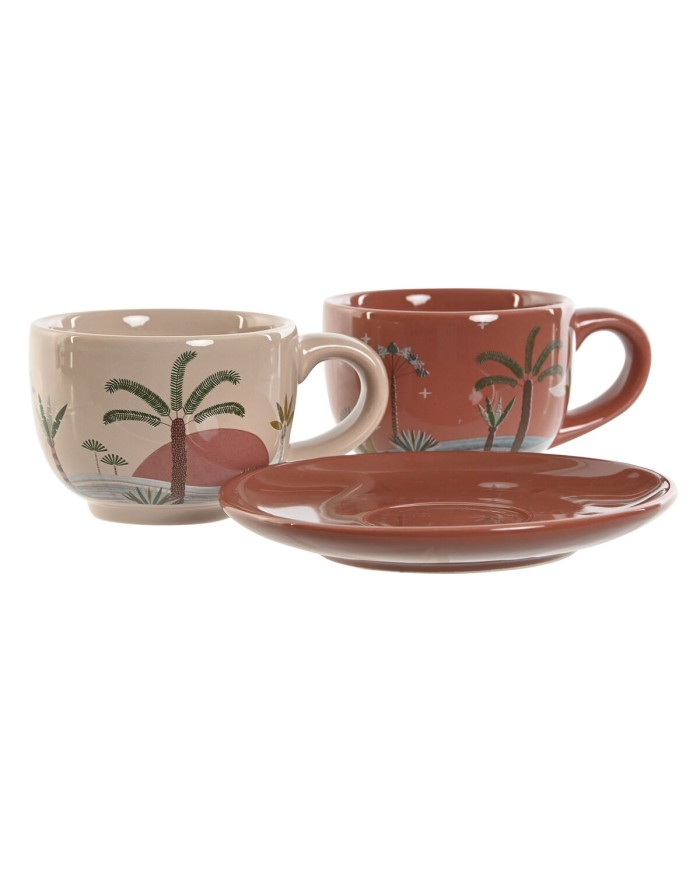 Set di Tazze da Caffè Home ESPRIT Giallo Beige Terracotta Lilla Metallo Dolomite 180 ml