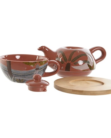 Teiera Home ESPRIT Bianco Beige Terracotta Rosa chiaro Dolomite 750 ml (2 Unità)