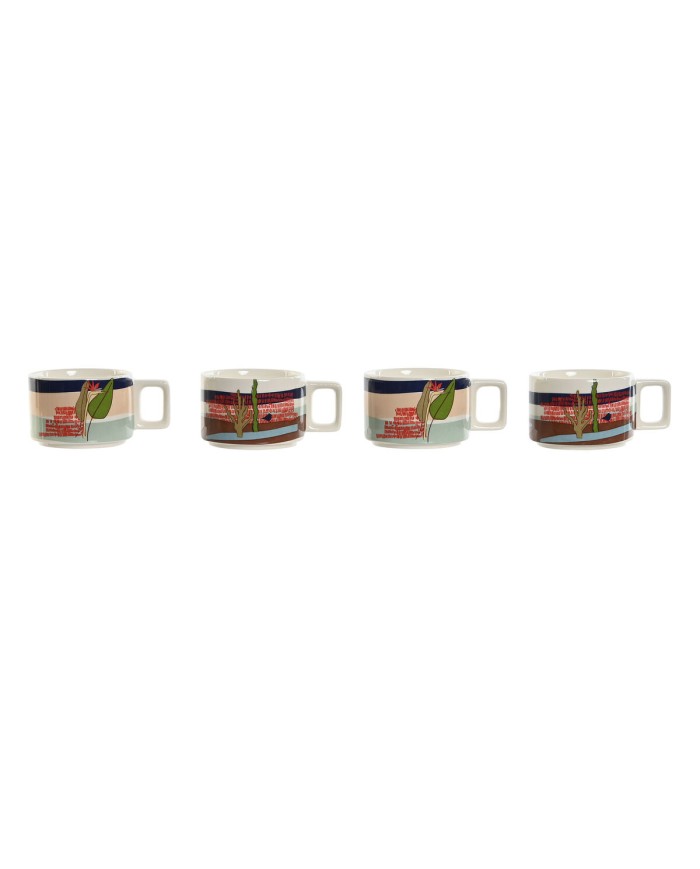 Set di Tazze da Caffè Home ESPRIT Azzurro Verde Rosa Lilla Metallo Bambù Dolomite 260 ml