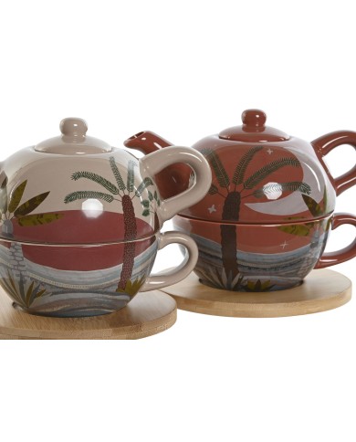 Teiera Home ESPRIT Bianco Beige Terracotta Rosa chiaro Dolomite 750 ml (2 Unità)