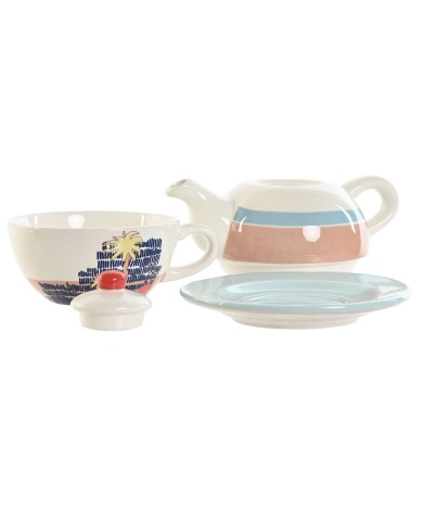 Teiera Home ESPRIT Azzurro Bianco Verde Rosa chiaro Dolomite 750 ml (2 Unità)