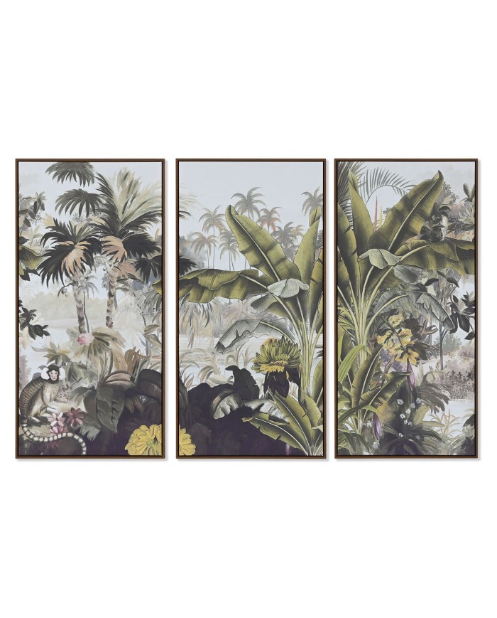 Set di 3 quadri Home ESPRIT Tropicale 180 x 4 x 120 cm (3 Pezzi)