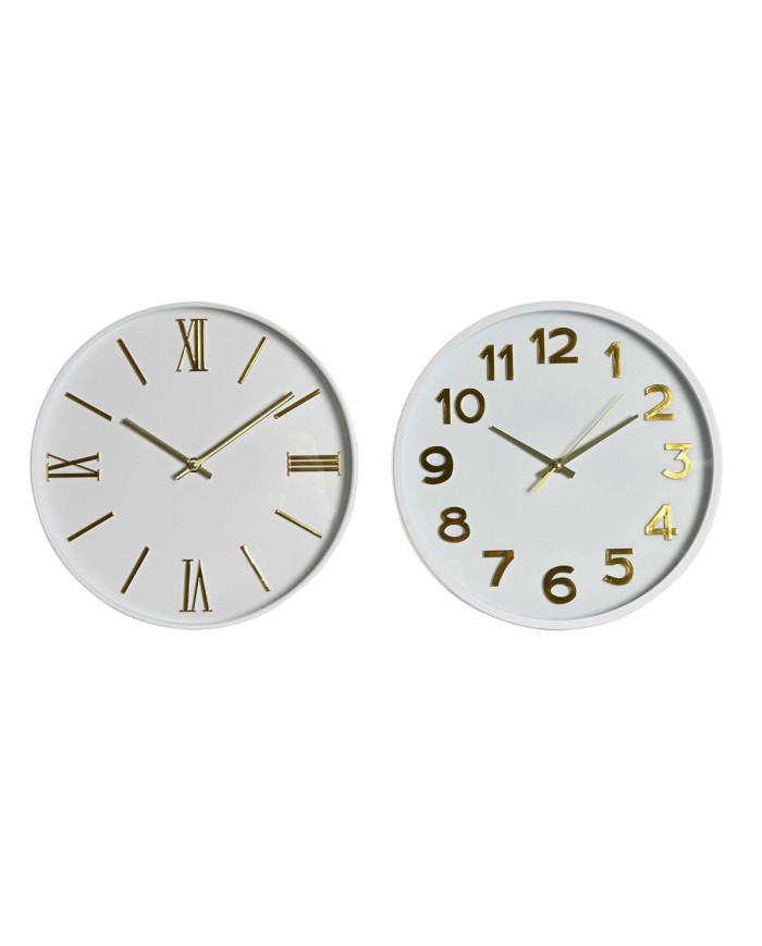 Orologio da Parete Home ESPRIT Bianco Dorato PVC 30 x 4 x 30 cm (2 Unità)