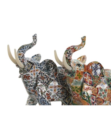 Statua Decorativa Home ESPRIT Multicolore Elefante Mediterraneo 16 x 7 x 17 cm (2 Unità)