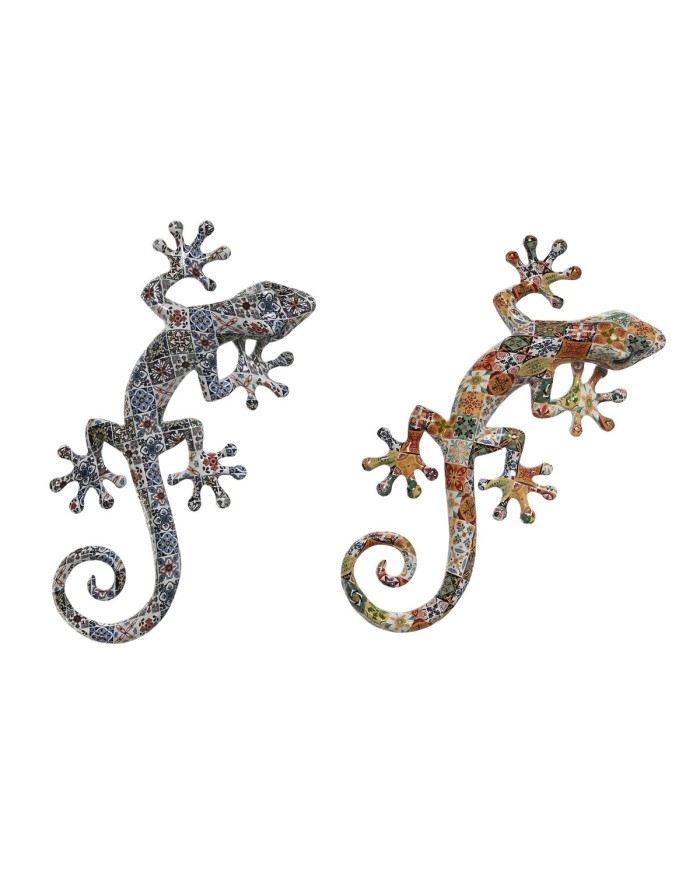 Decorazione da Parete Home ESPRIT Multicolore Lucertola Mediterraneo 13 x 5 x 29 cm (2 Unità)