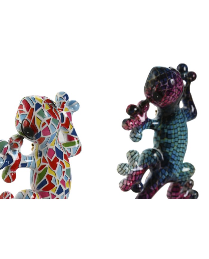 Decorazione da Parete Home ESPRIT Multicolore Mosaico Lucertola Mediterraneo 8 x 4 x 20 cm (2 Unità)