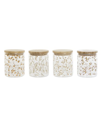 Barattolo DKD Home Decor Bambù Vetro Borosilicato Shabby Chic 700 ml 10 x 10 x 12,5 cm (4 Unità)