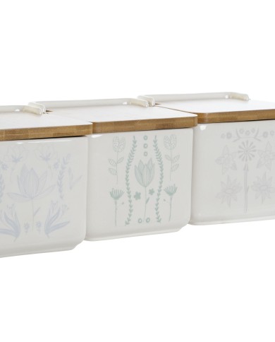 Portasale con Coperchio DKD Home Decor Azzurro Bianco Verde Lilla Bambù Scandi 750 ml 14 x 12,5 x 12 cm (3 Unità)