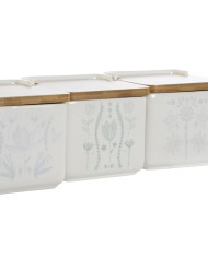 Portasale con Coperchio DKD Home Decor Azzurro Bianco Verde Lilla Bambù Scandi 750 ml 14 x 12,5 x 12 cm (3 Unità)