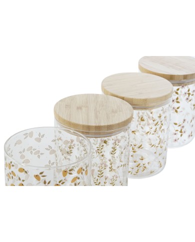 Barattolo DKD Home Decor Bambù Vetro Borosilicato Shabby Chic 700 ml 10 x 10 x 12,5 cm (4 Unità)