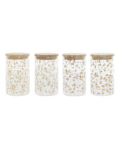 Barattolo DKD Home Decor Bambù Vetro Borosilicato Shabby Chic 1 L 10 x 10 x 17 cm (4 Unità)