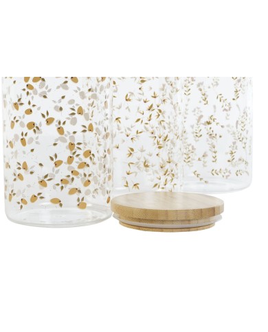 Barattolo DKD Home Decor Verde Rosa Senape Naturale Silicone Bambù Vetro Borosilicato Shabby Chic 1,4 L (4 Unità)