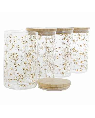 Barattolo DKD Home Decor Bambù Vetro Borosilicato Shabby Chic 1 L 10 x 10 x 17 cm (4 Unità)